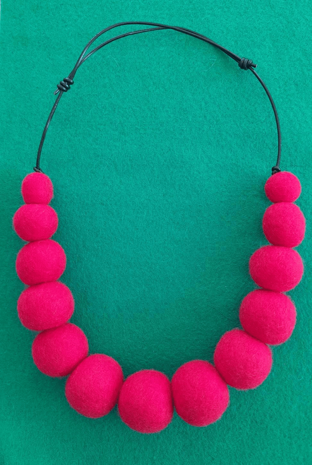 Felt ball necklace - bright red